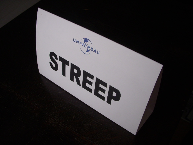 A “Streep” tent card at the Mamma Mia! after-party