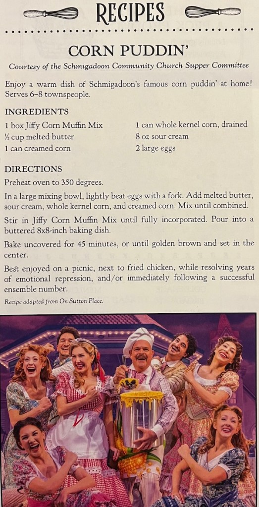 A Corn Puddin' recipe in the fictional Schmigadoon newspaper, The Schmigazette